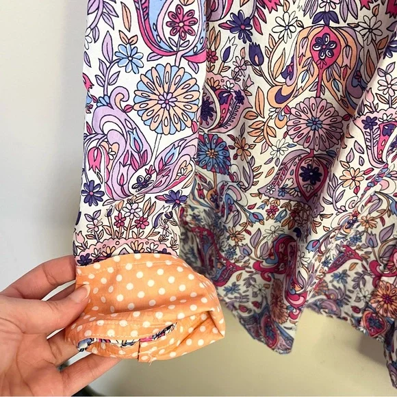 Talbots L COTTON BUTTON FRONT SHIRT  MAGICAL FLORAL PURPLE PAISLEY PREPPY CAREER - Picture 6 of 9